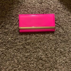 Jimmy CHOO Milla Neon Pink Clutch Bag with Chain Strap
